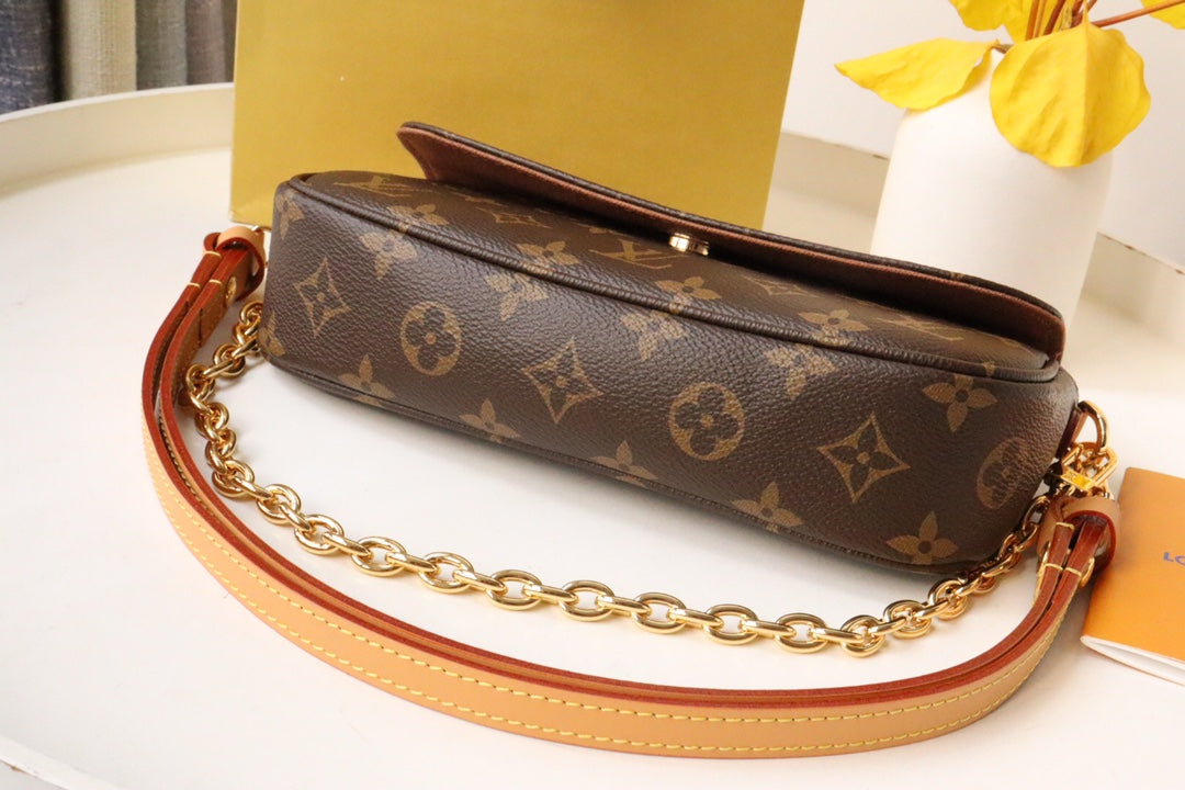 Louis Vuitton Diane Monogram Canvas Crossbody Bag with Gold-Tone Chain