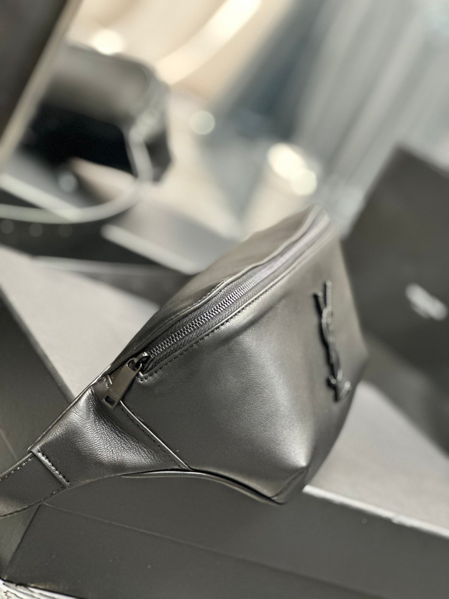 Saint Laurent Monogram Leather Belt Bag - Black with Matte Black Hardware