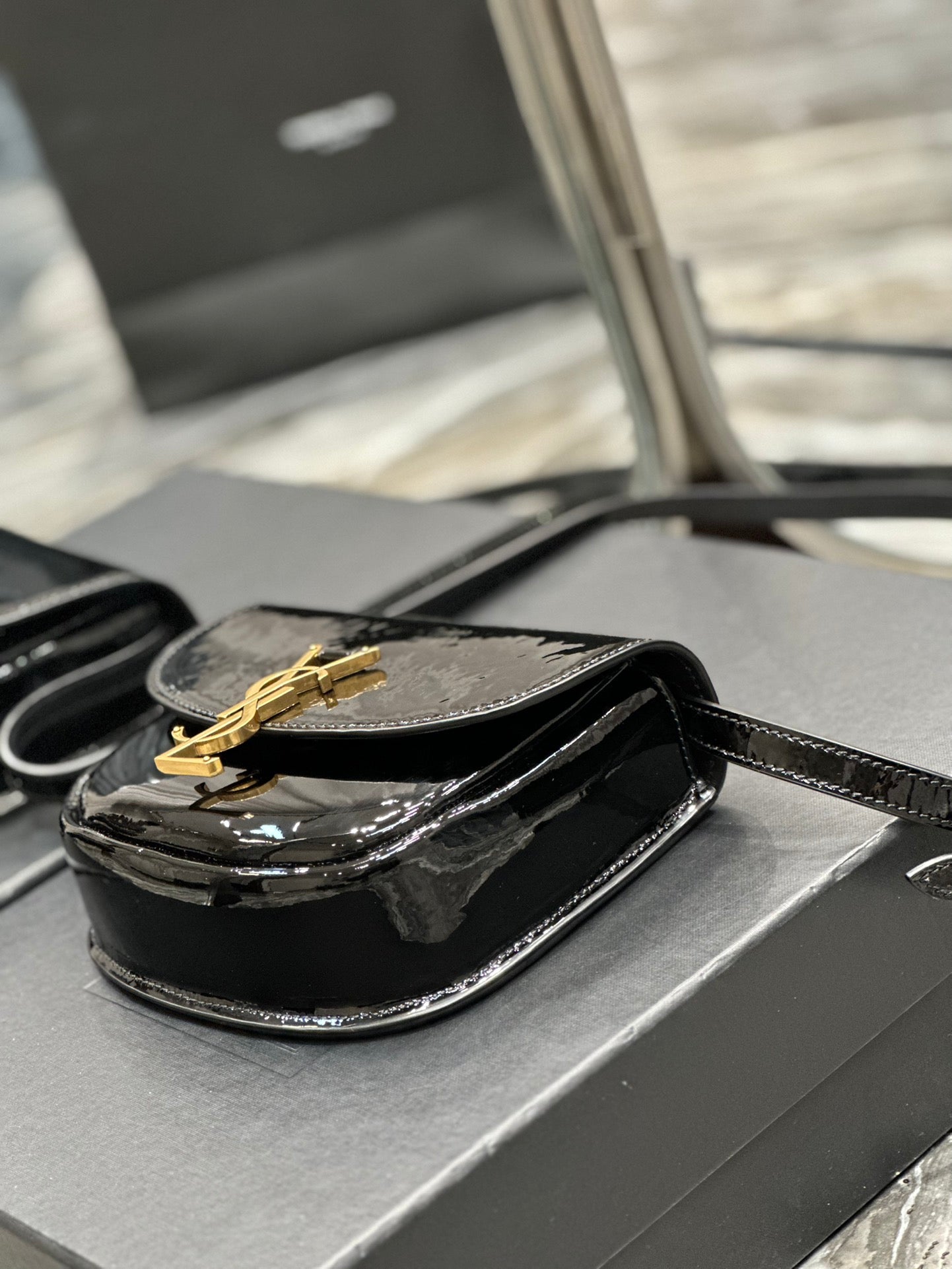 Saint Laurent YSL Kaia Mini Satchel in Black Patent Leather