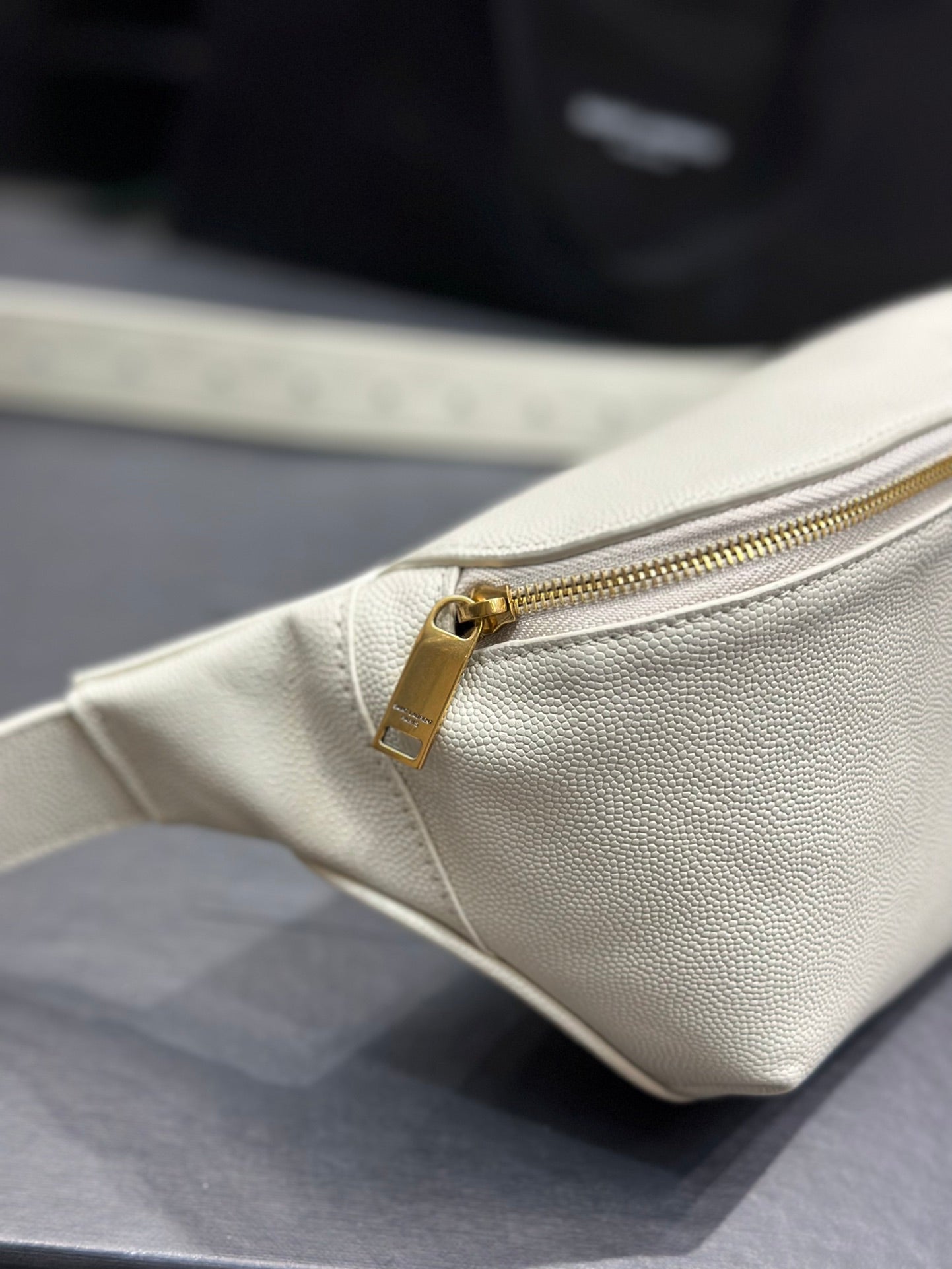 Saint Laurent Cassandre Belt Bag in Cream Leather with Gold Hardware