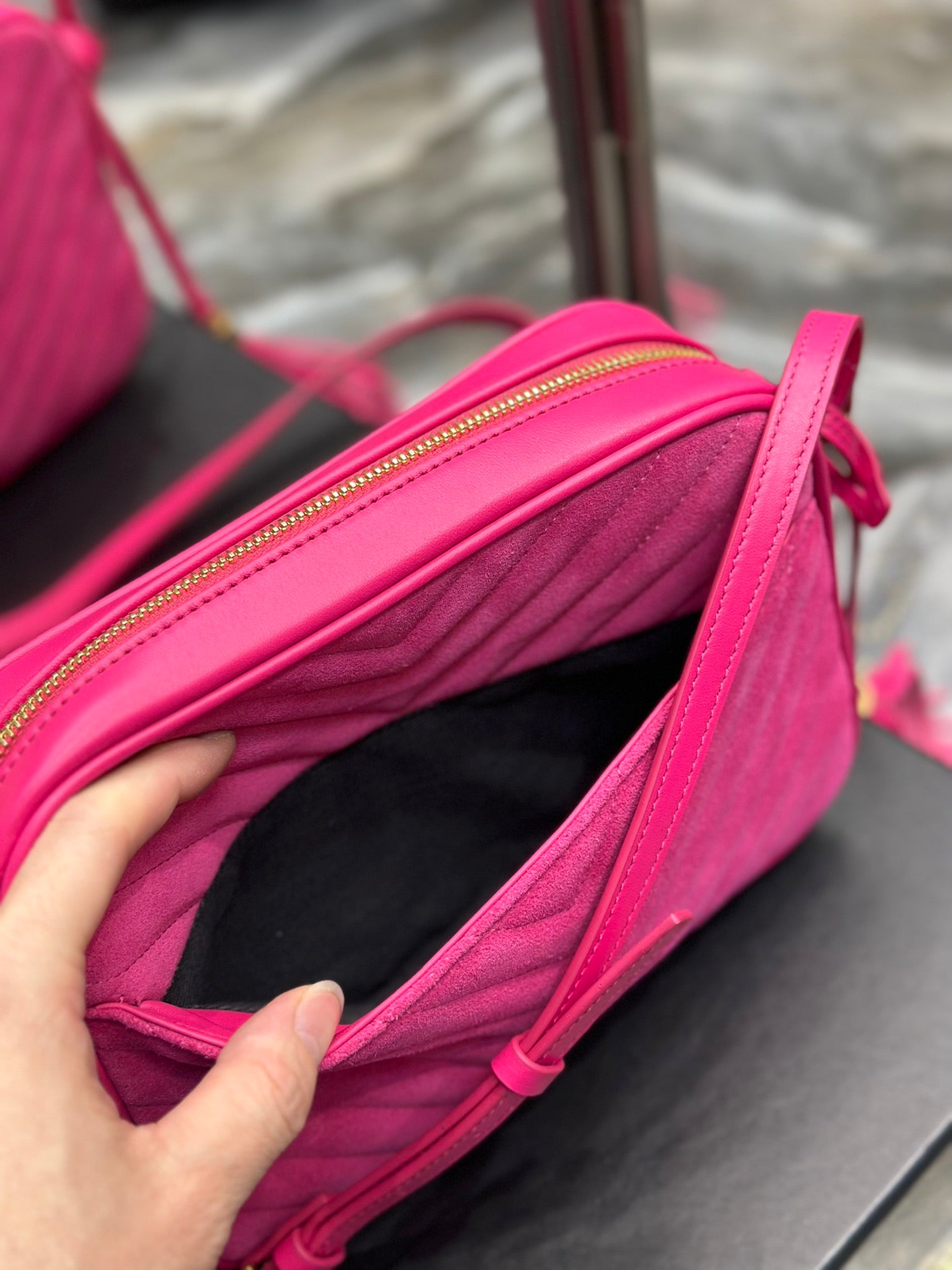 Saint Laurent Lou Camera Bag in Quilted Leather - Fuchsia