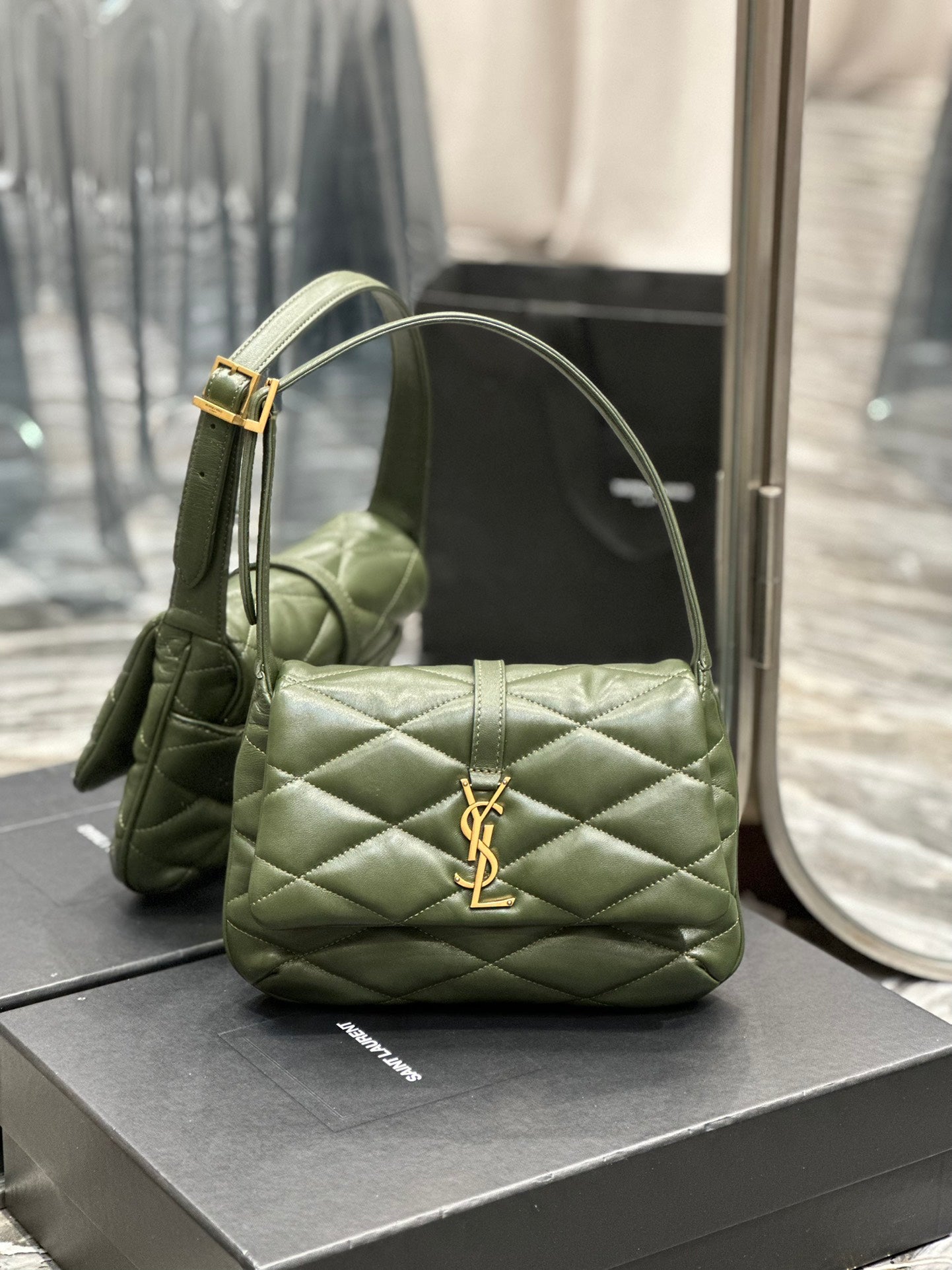 Saint Laurent YSL Jamie Quilted Lambskin Shoulder Bag - Olive Green