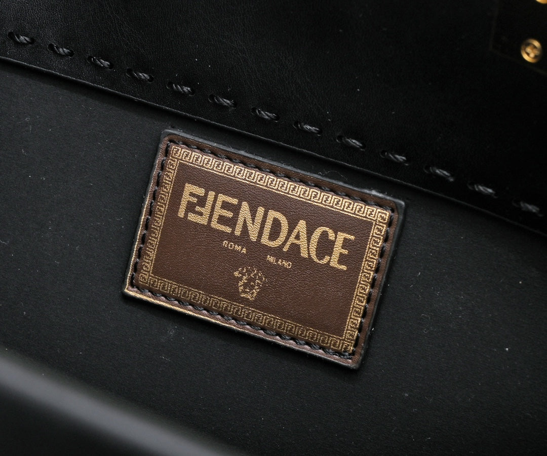 Fendace Sunshine Medium Black Leather Tote Bag - Fendi x Versace Collaboration