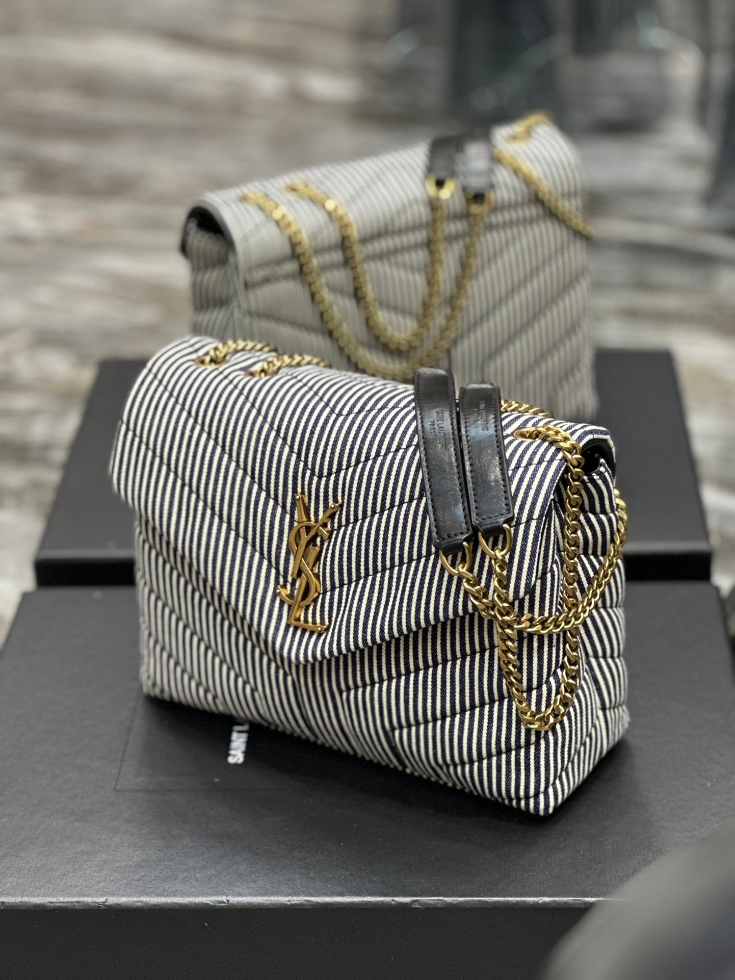 Saint Laurent Loulou Small Chain Bag in Quilted Leather - Grey