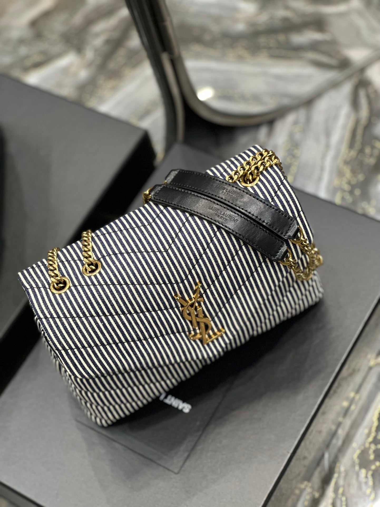 Saint Laurent Loulou Small Chain Bag in Quilted Leather - Grey