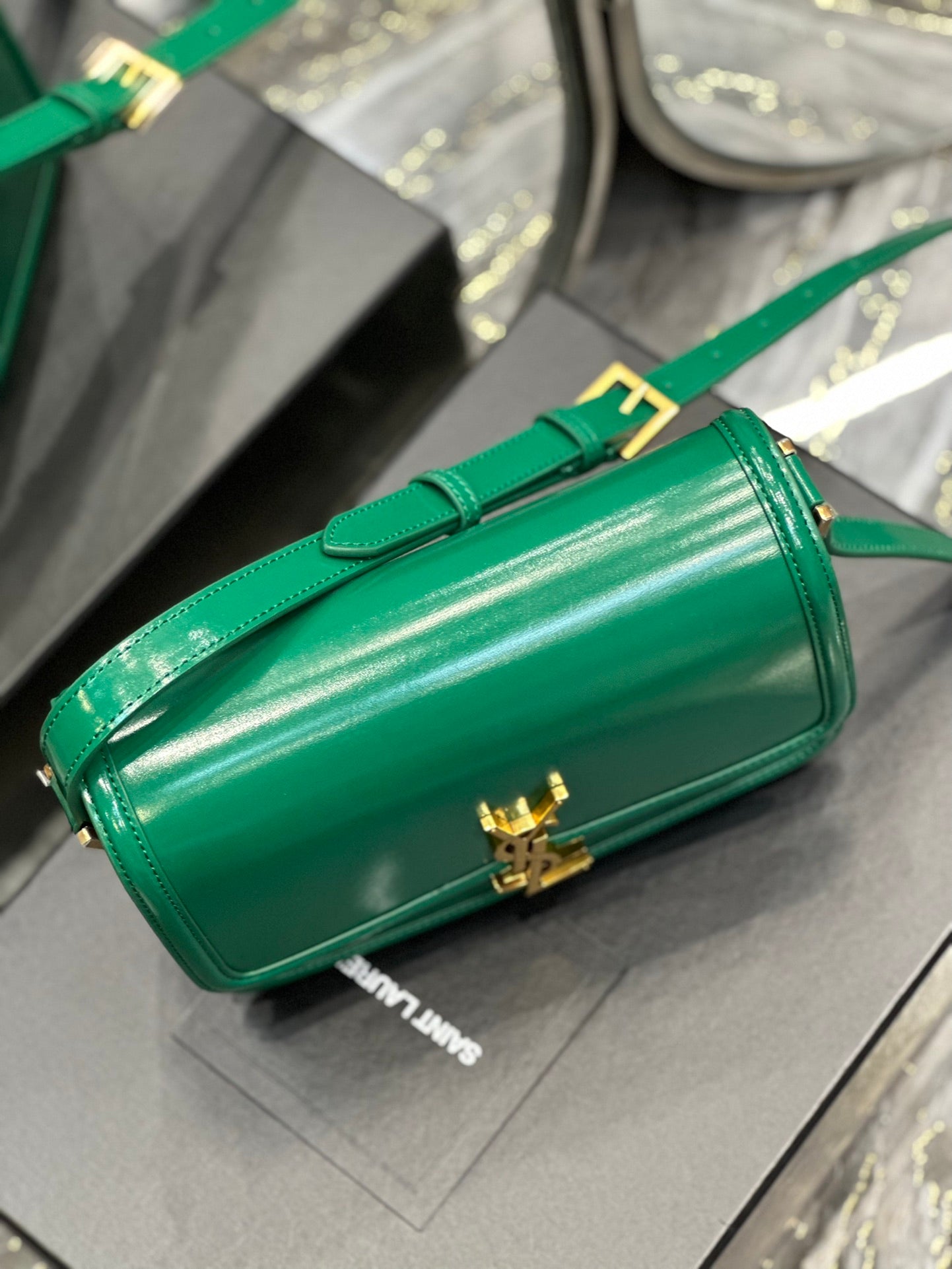 Saint Laurent Small Solferino Satchel in Green Box Leather