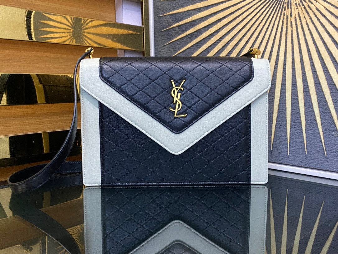 Saint Laurent Gaby Medium Shoulder Bag in Quilted Leather - Black and White