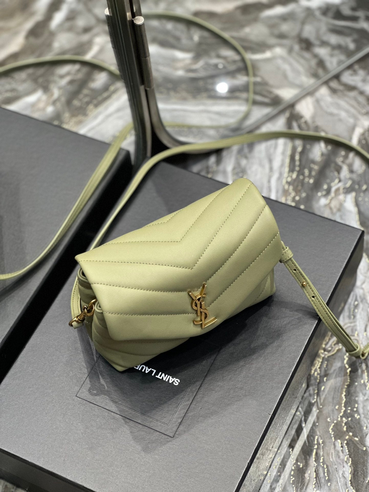 Saint Laurent Toy Loulou Quilted Leather Shoulder Bag in Sage Green