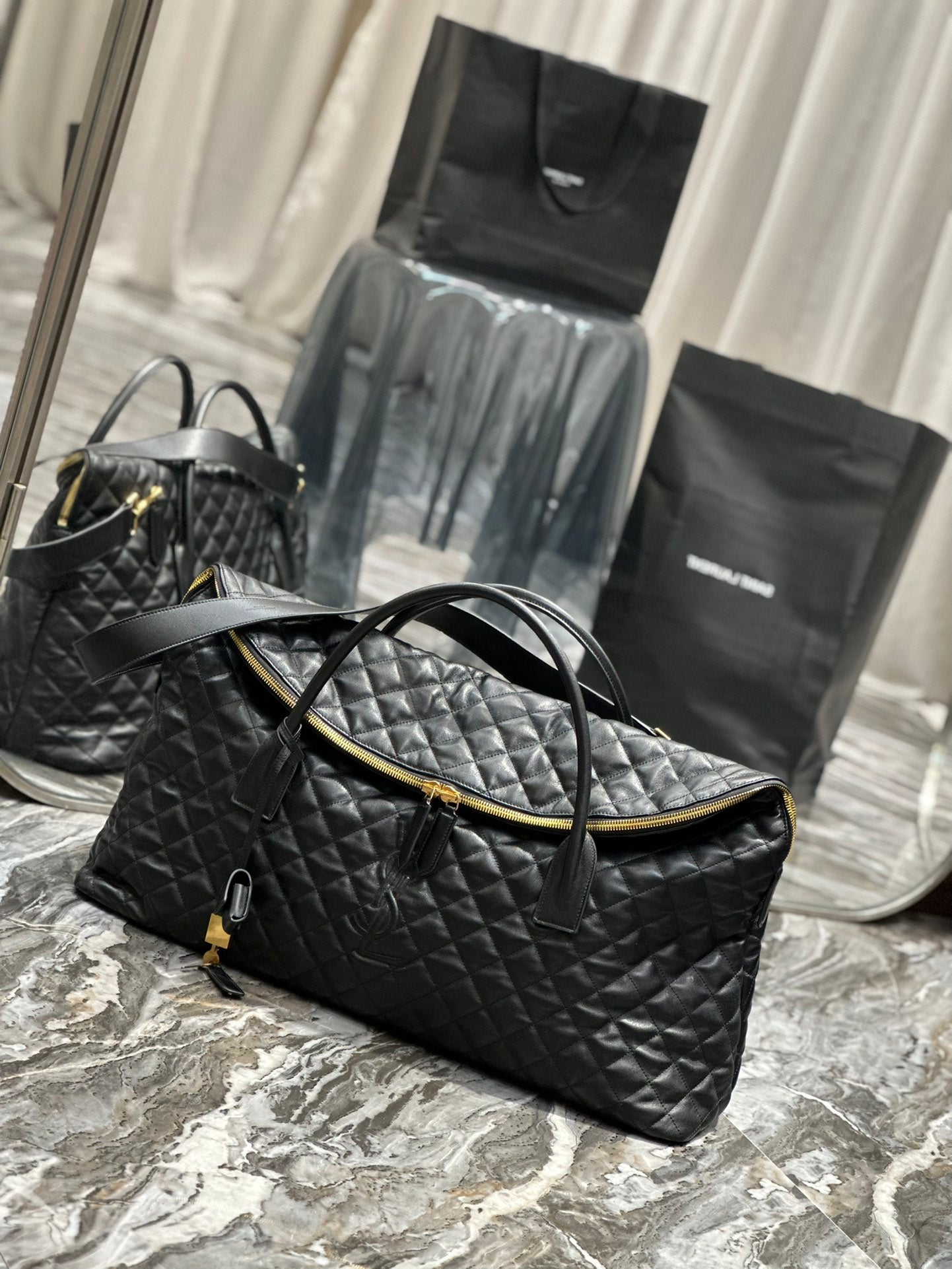 Saint Laurent Icare Maxi Shopping Bag in Quilted Lambskin - Black