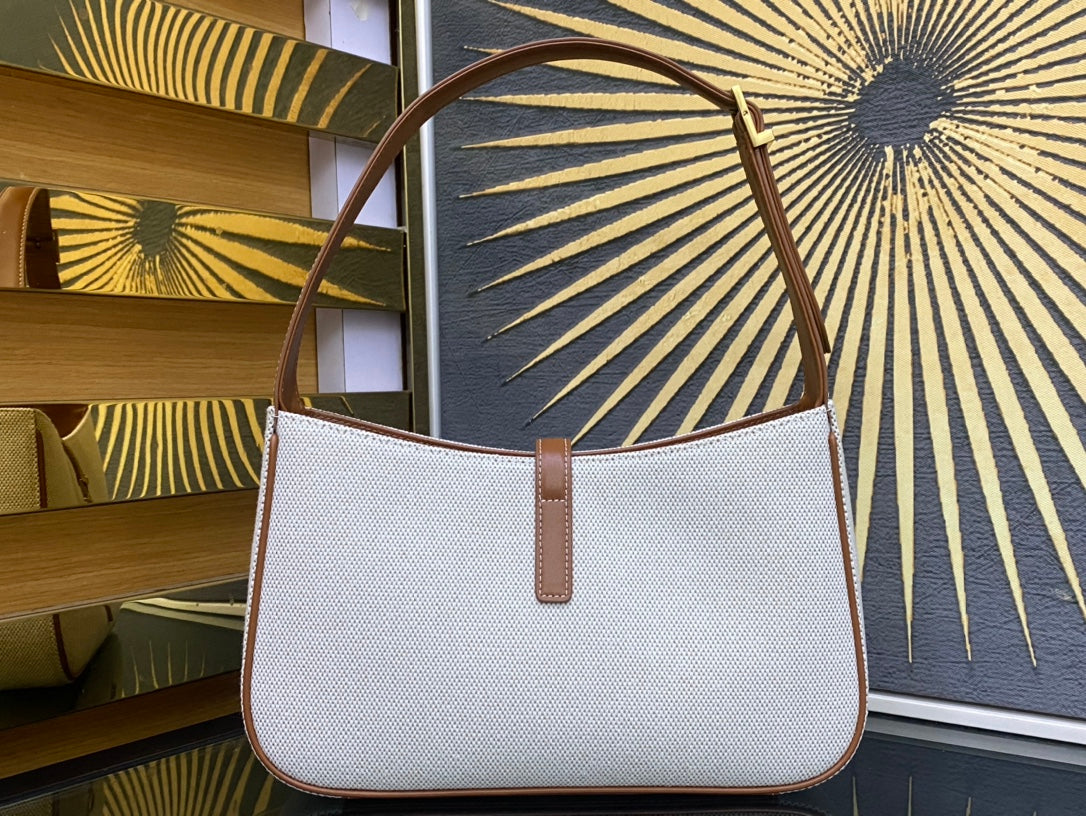 Saint Laurent LE 5 À 7 Hobo Bag in Canvas and Smooth Leather