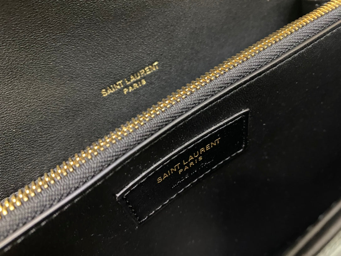 Saint Laurent Cassandra Medium Shoulder Bag in Crocodile-Embossed Leather - Black