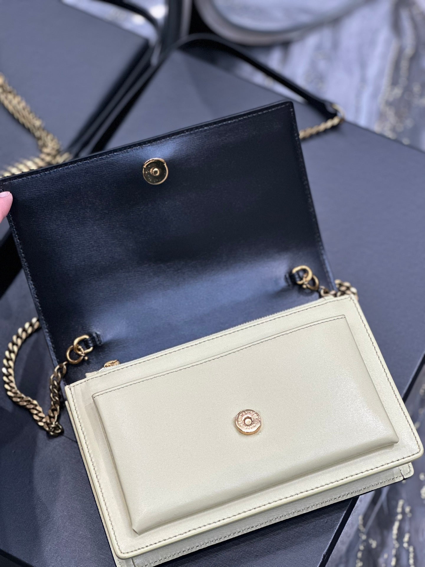 Saint Laurent YSL Kate Medium Shoulder Bag in Black Leather with Gold Hardware