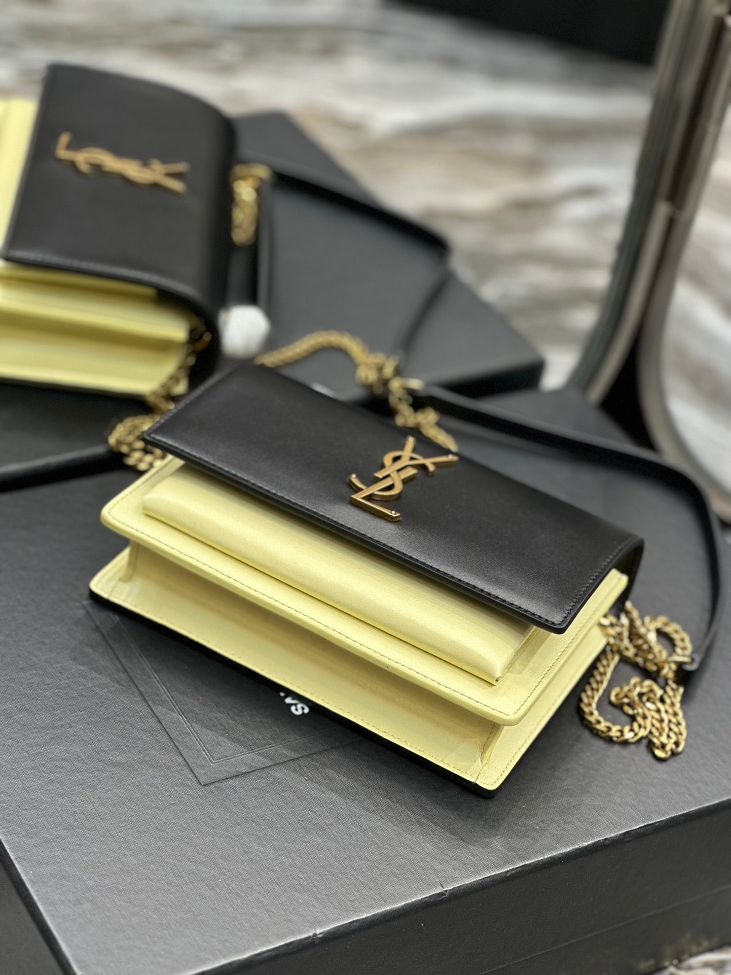 Saint Laurent YSL Kate Medium Shoulder Bag in Black Leather with Gold Hardware