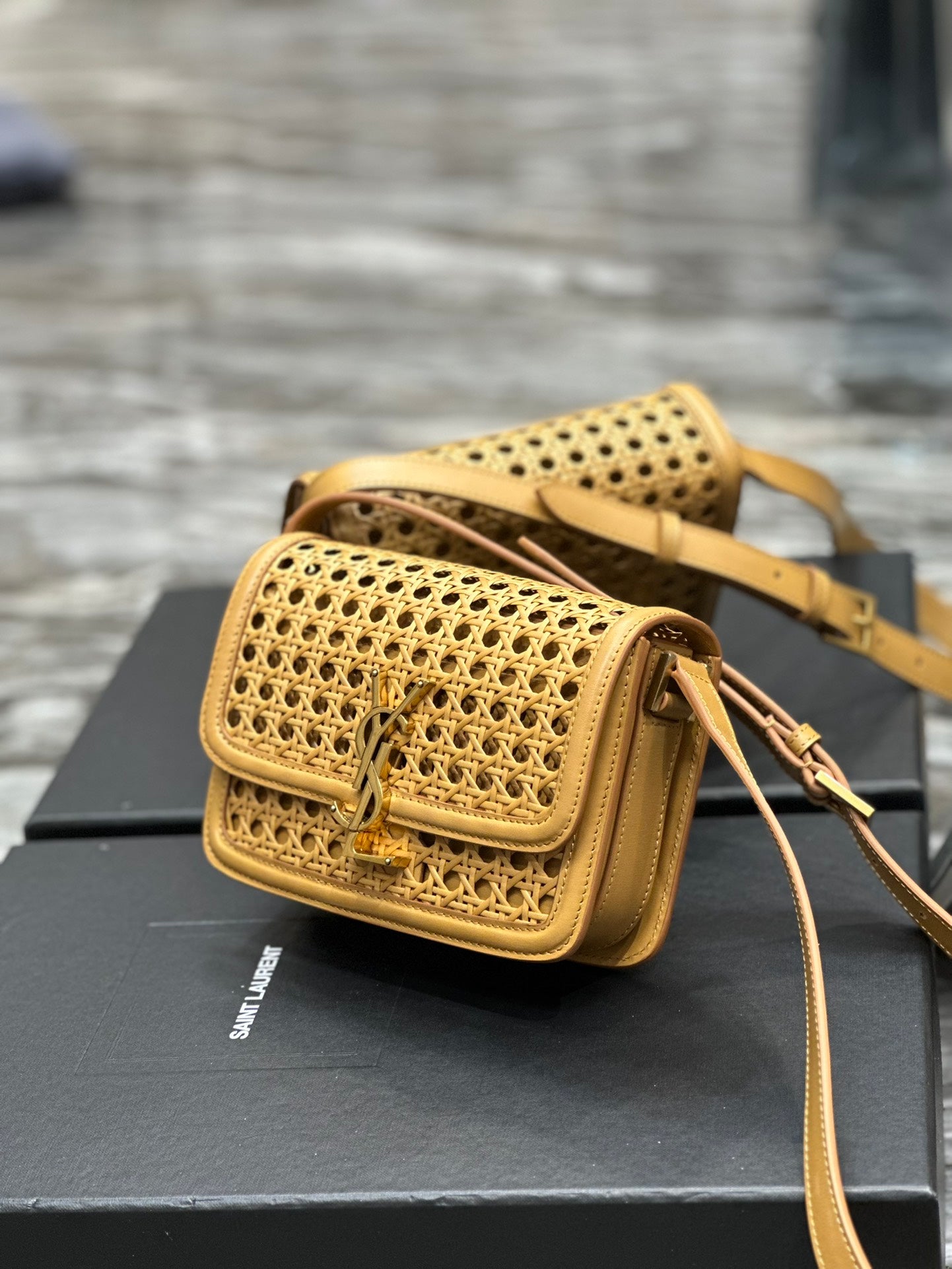 Saint Laurent Small Solferino Satchel in Perforated Leather - Mustard Yellow