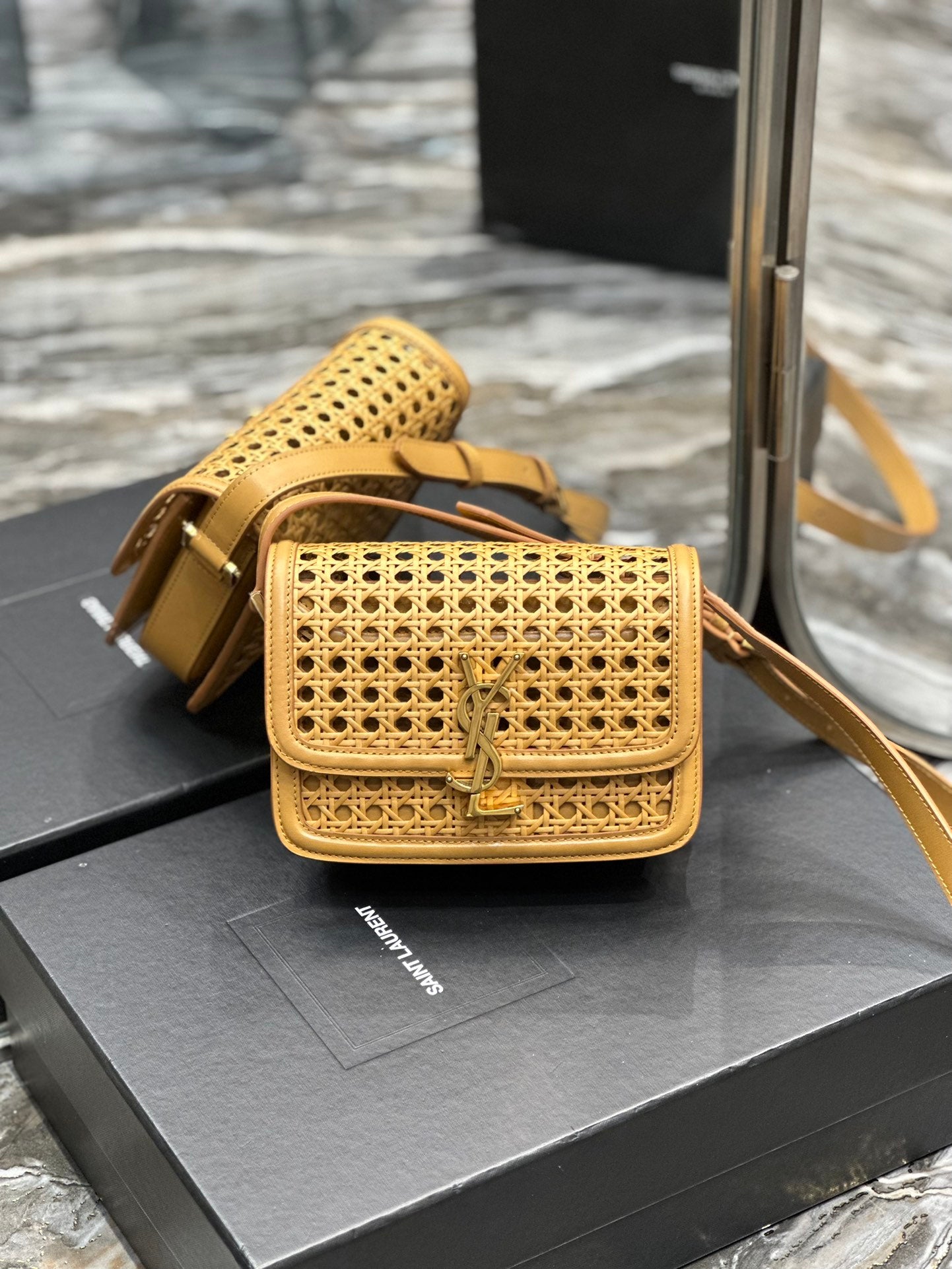 Saint Laurent Small Solferino Satchel in Perforated Leather - Mustard Yellow