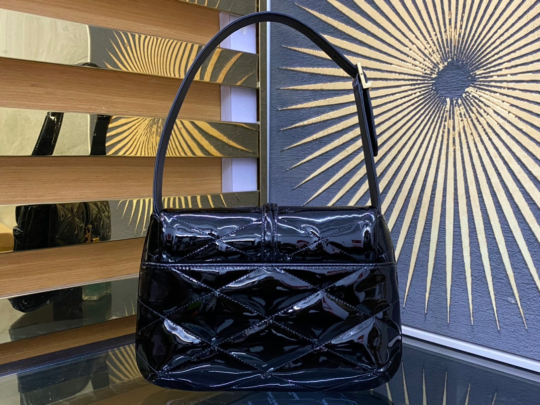 Saint Laurent Puffer Small Bag in Quilted Patent Leather Black Gold