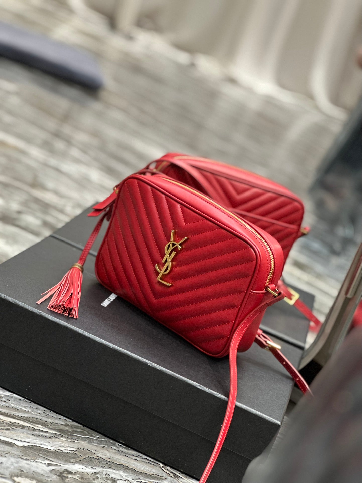 Saint Laurent Lou Camera Bag in Quilted Leather - Red