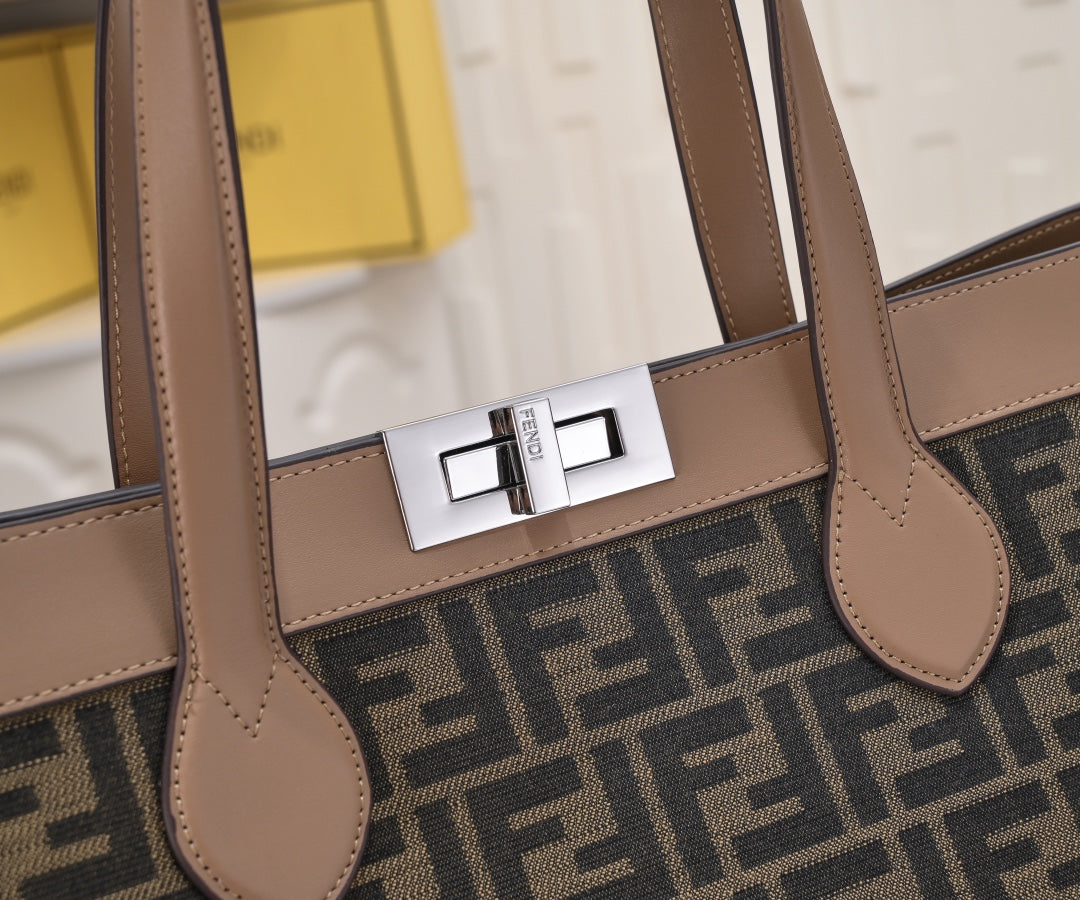 Fendi Peekaboo X-Tote Zucca Canvas and Leather Shoulder Bag Brown/Black