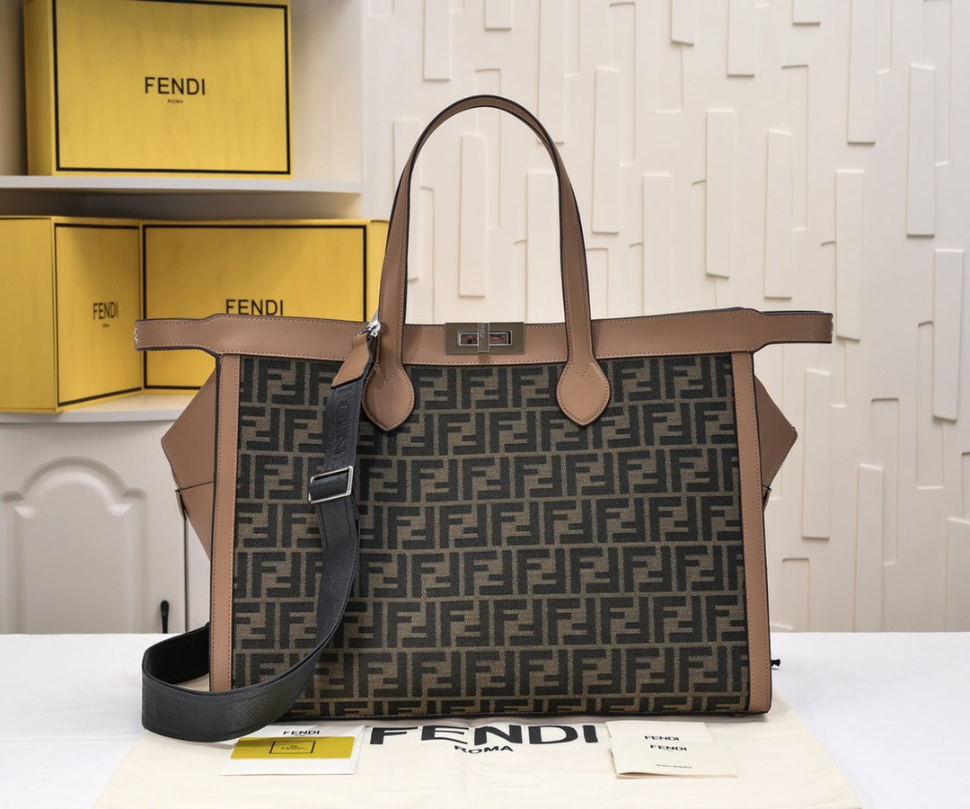 Fendi Peekaboo X-Tote Zucca Canvas and Leather Shoulder Bag Brown/Black