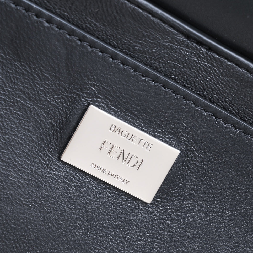 Fendi Black Leather Baguette Bag with Silver-Tone Hardware