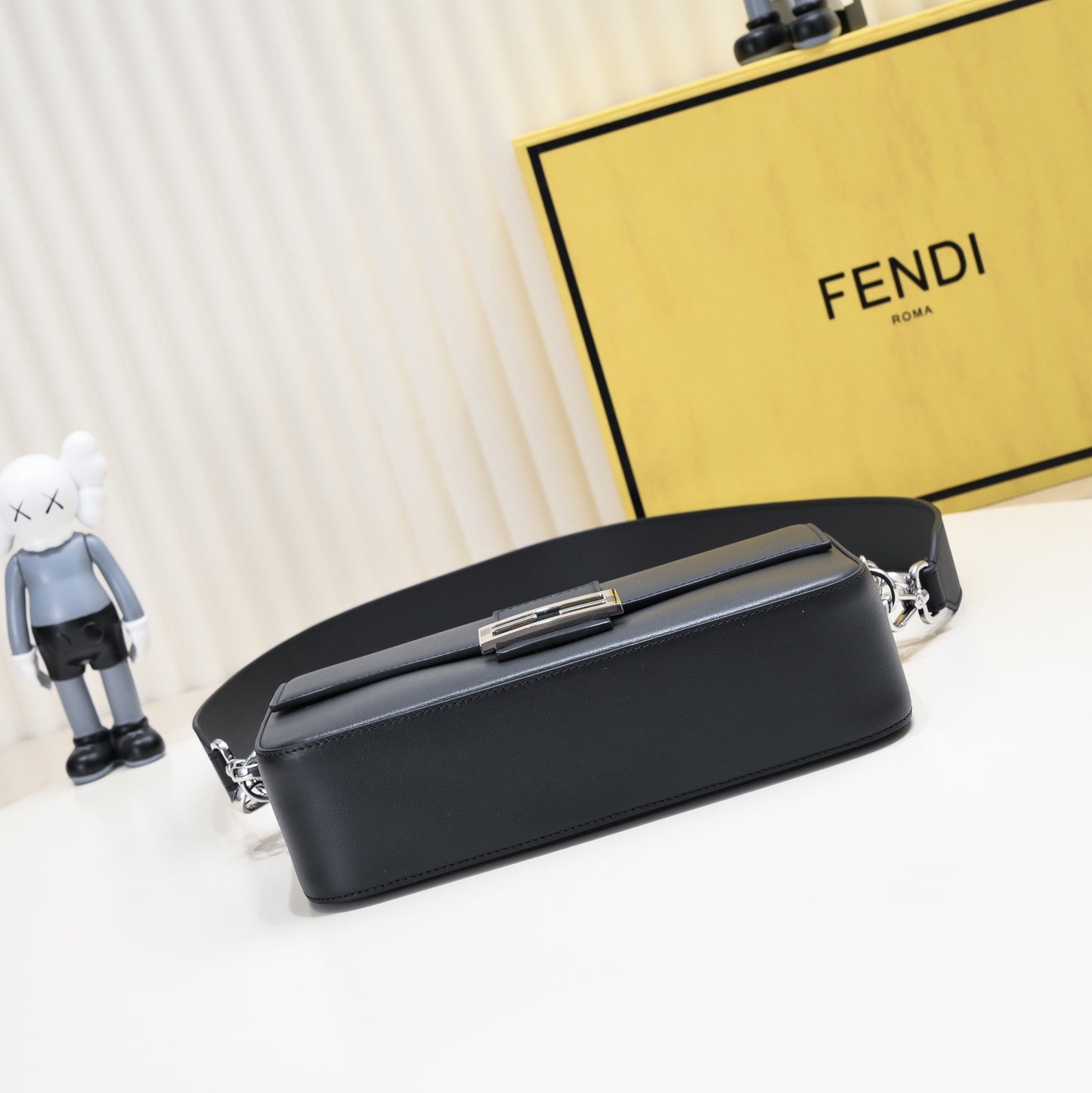 Fendi Black Leather Baguette Bag with Silver-Tone Hardware