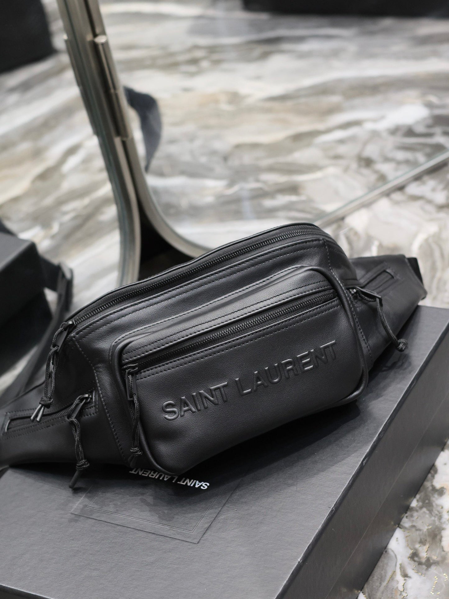 Saint Laurent Embossed Black Leather Belt Bag