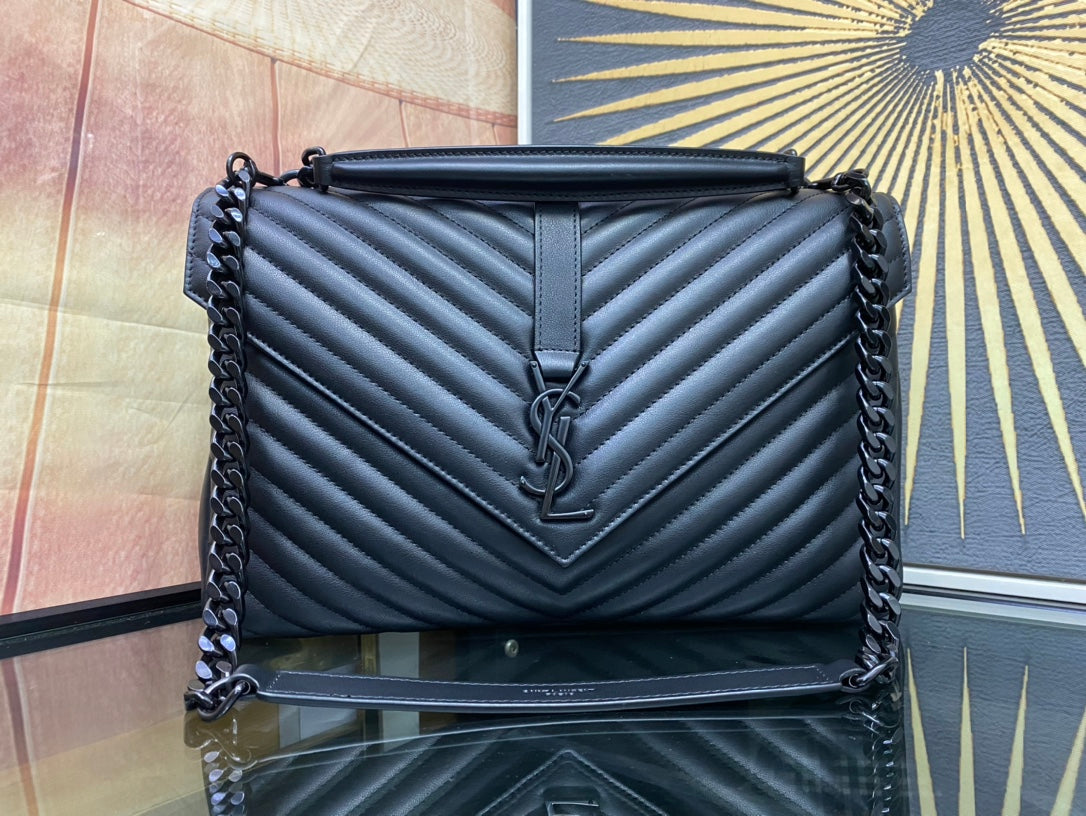 Saint Laurent Medium College Monogram Shoulder Bag - Black Quilted Leather