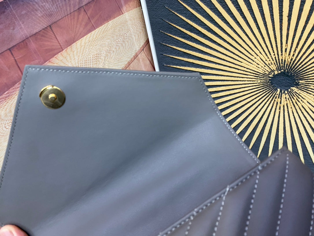 Saint Laurent College Medium in Quilted Leather Grey Gold Hardware