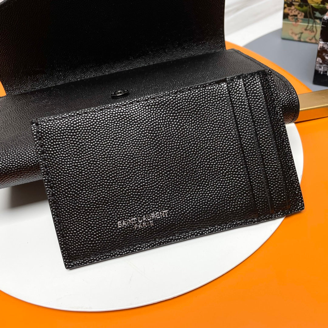 Saint Laurent Black Leather Envelope Chain Wallet with Silver YSL Logo