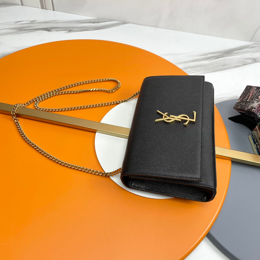Saint Laurent YSL Kate Medium Chain Bag in Black Grained Leather