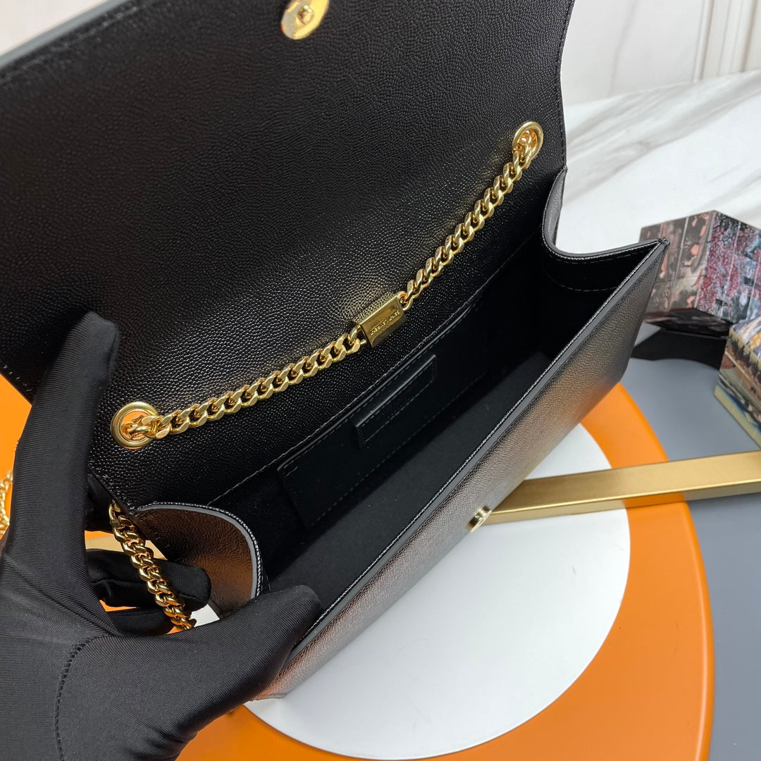 Saint Laurent YSL Kate Medium Chain Bag in Black Grained Leather