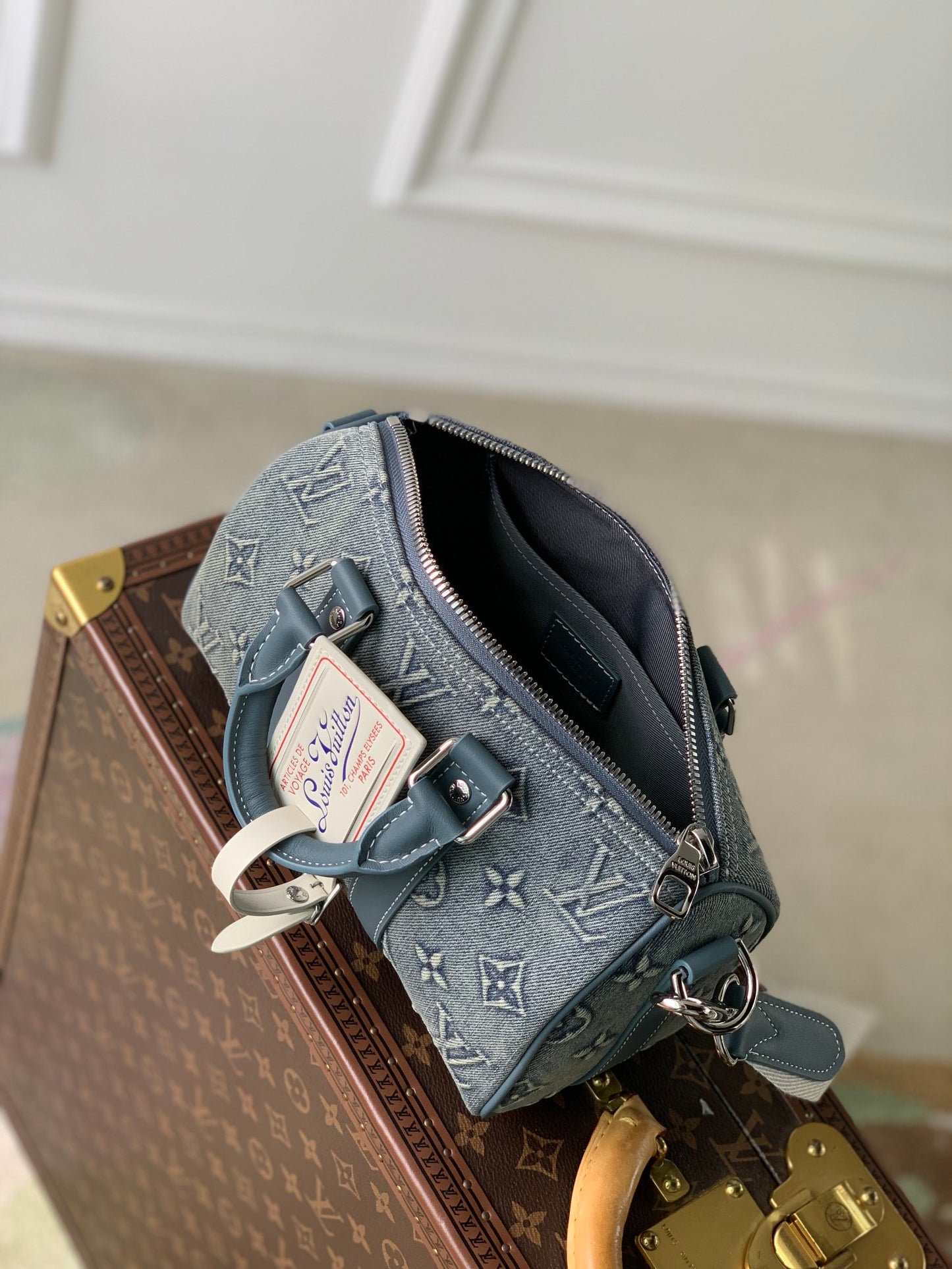 Louis Vuitton Speedy Bandoulière 25 Monogram Denim Blue Handbag