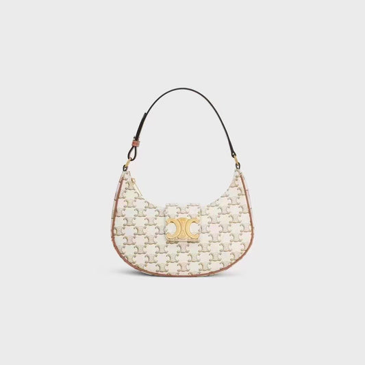 Celine Ava Bag in Triomphe Canvas White and Tan Leather