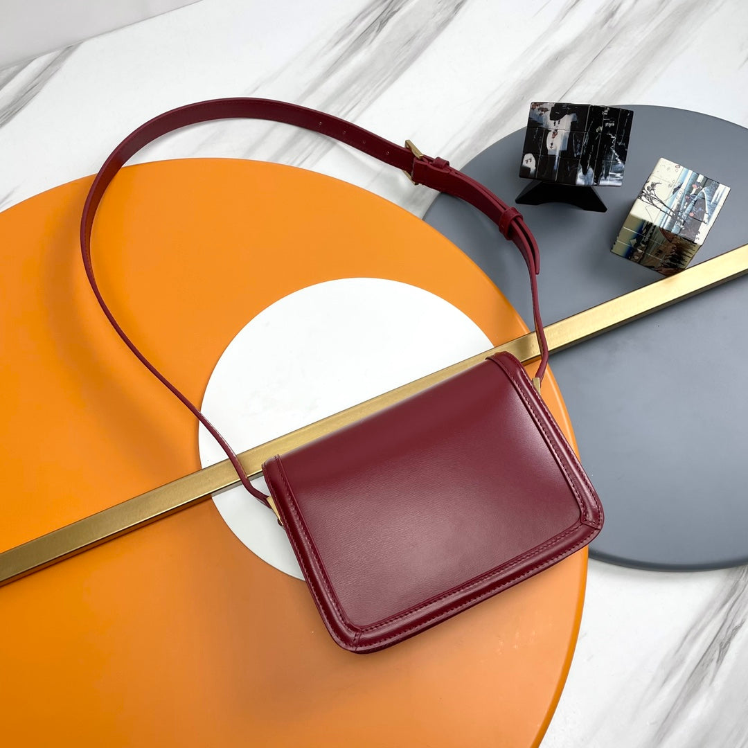 Saint Laurent Solferino Small Shoulder Bag in Burgundy Leather