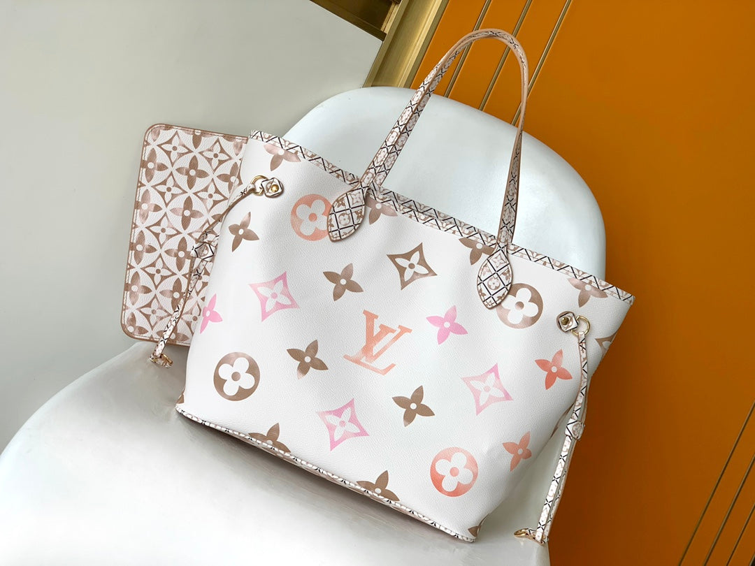 Louis Vuitton Neverfull MM Monogram Tote Bag - White/Pink Gradient