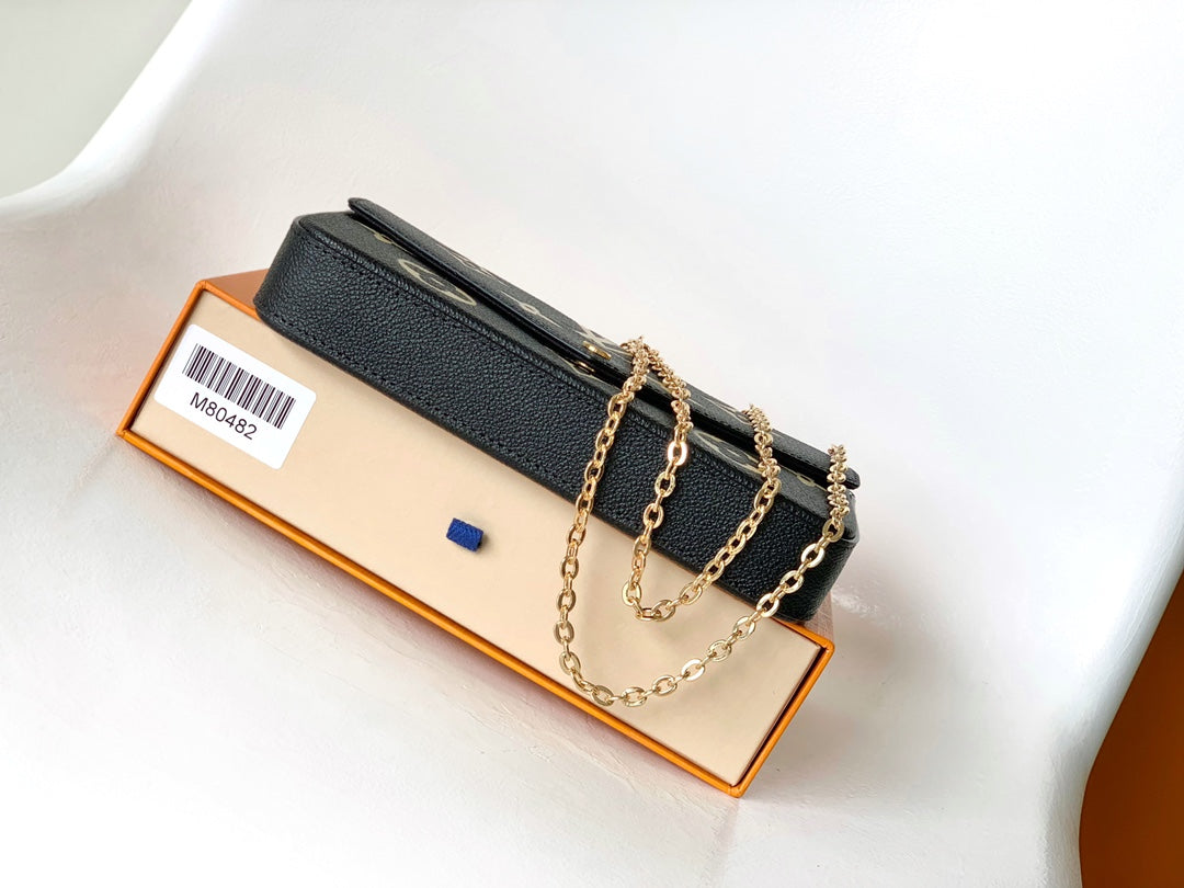 Louis Vuitton Félicie Pochette Monogram Empreinte Leather Chain Wallet - Black &amp; Gold