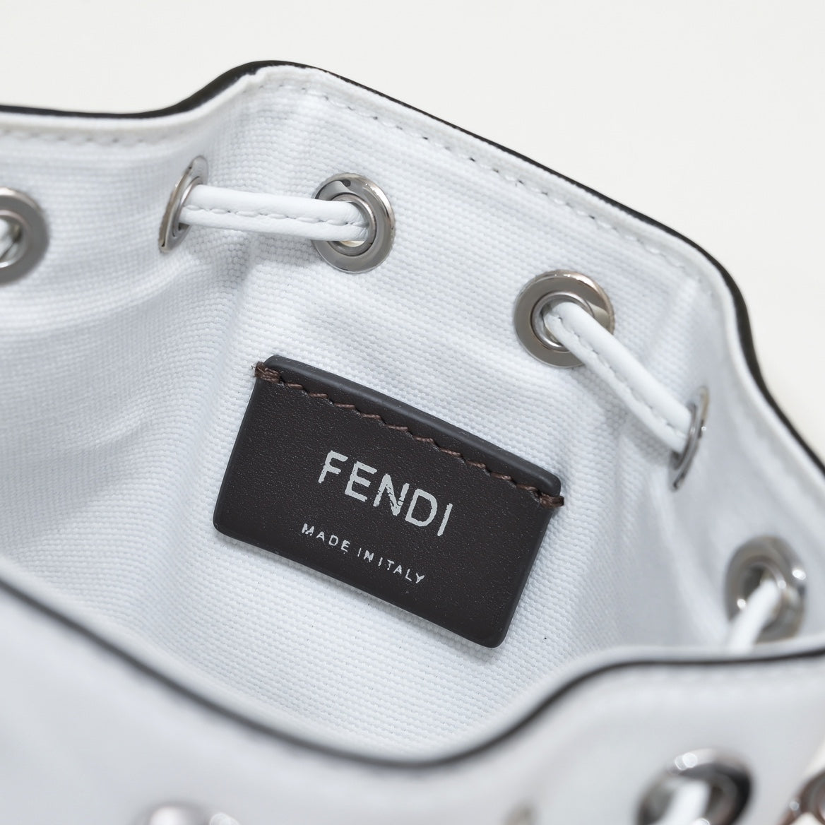 Fendi Mon Trésor FF Logo Bucket Bag - White and Black Canvas