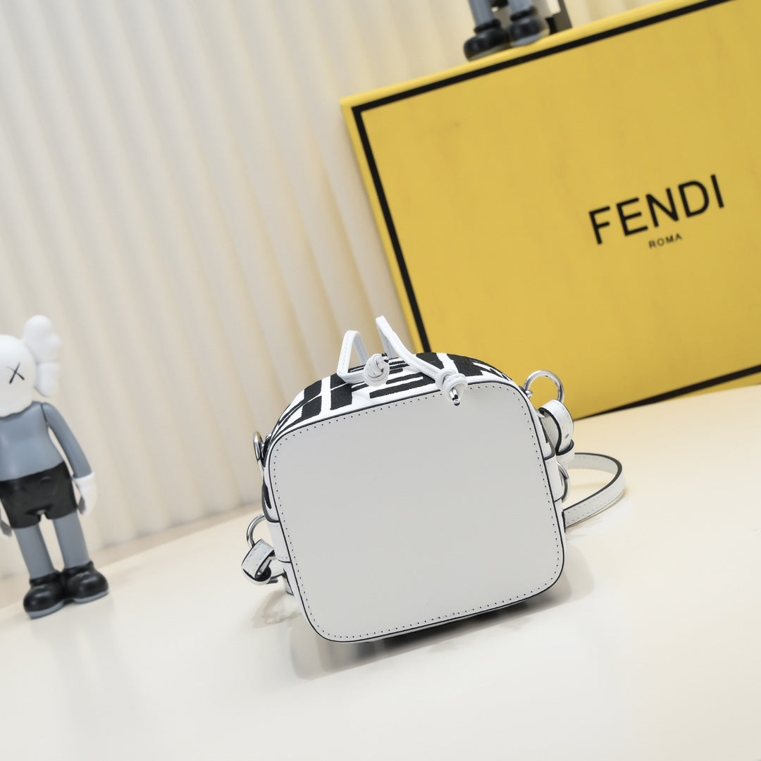 Fendi Mon Tresor FF Logo Small Bucket Bag - Black &amp; White