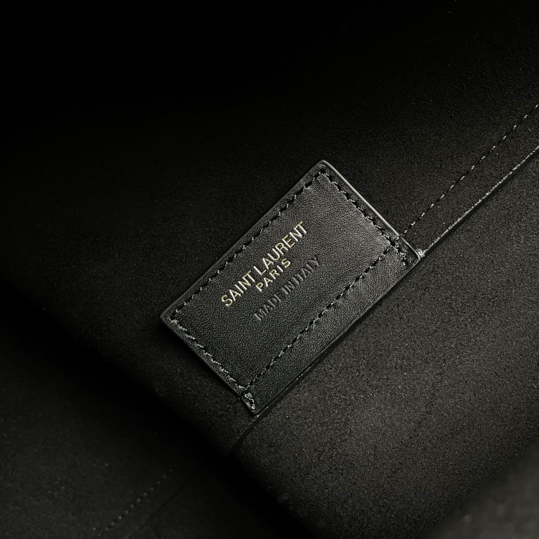 Saint Laurent Shopping E/W Leather Tote Bag with Pouch - Black