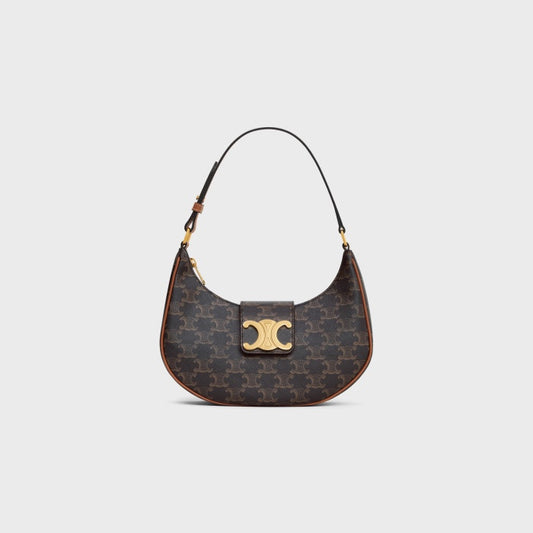 CELINE Ava Triomphe Bag in Triomphe Canvas and Calfskin - Tan