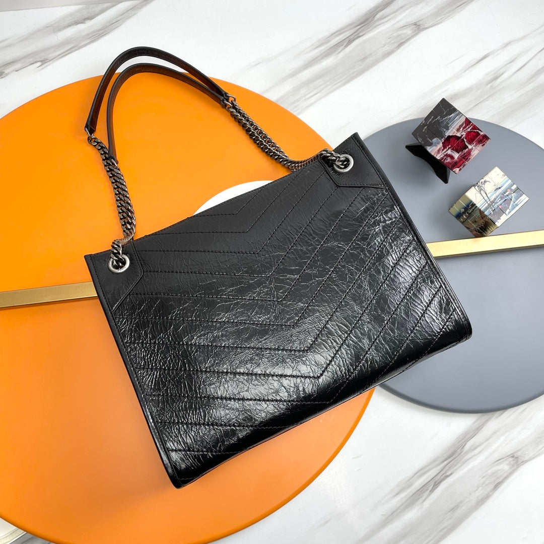 Saint Laurent Niki Medium Chain Bag in Crinkled Vintage Leather - Black