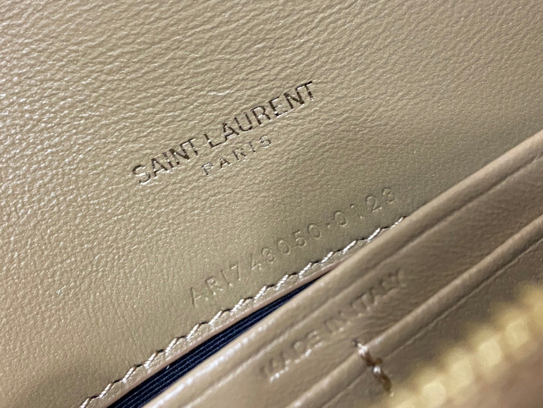 Saint Laurent Cassandre Wallet on Chain in Tan Smooth Leather