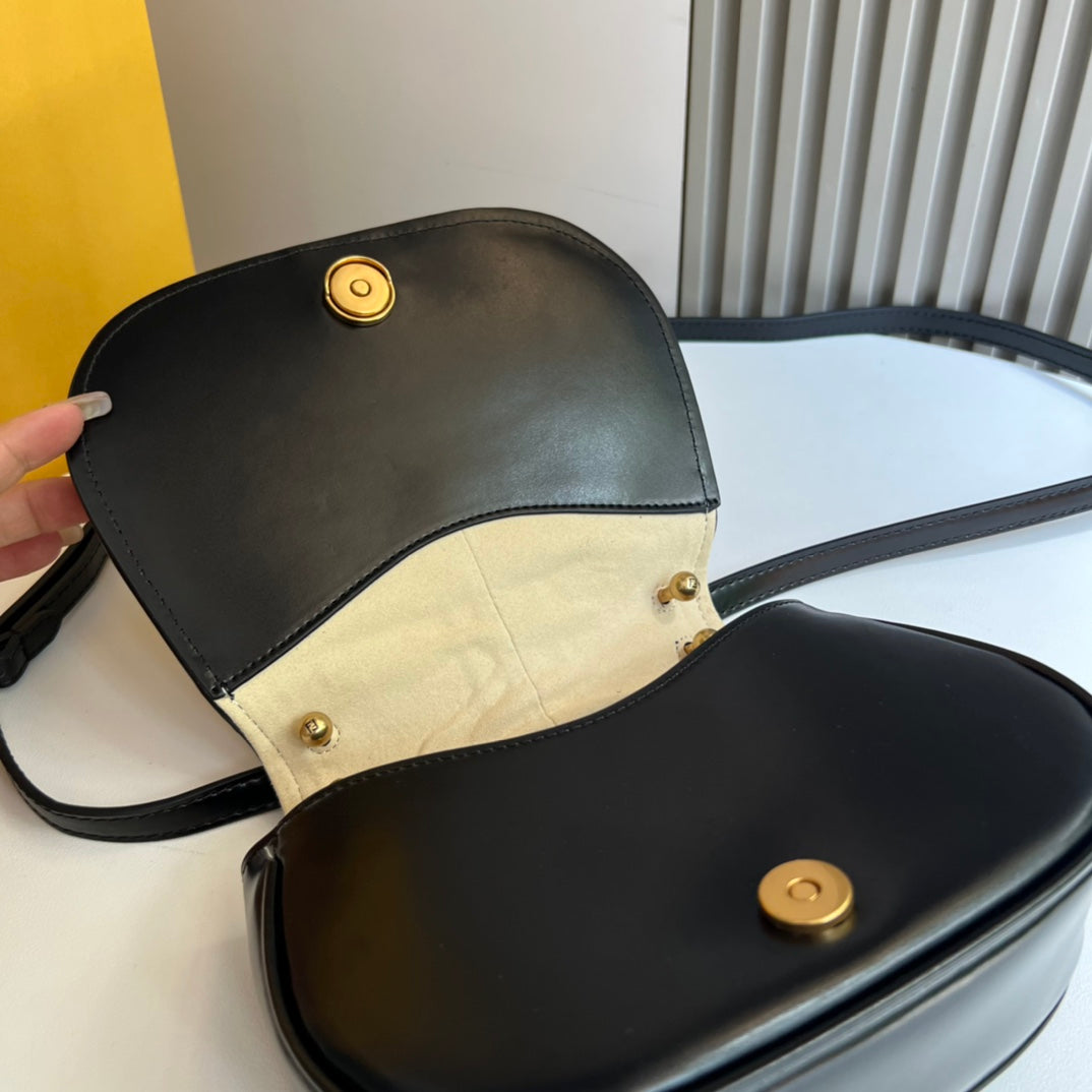 Fendi C'mon Small Black Leather Shoulder Bag with Gold FF Logo