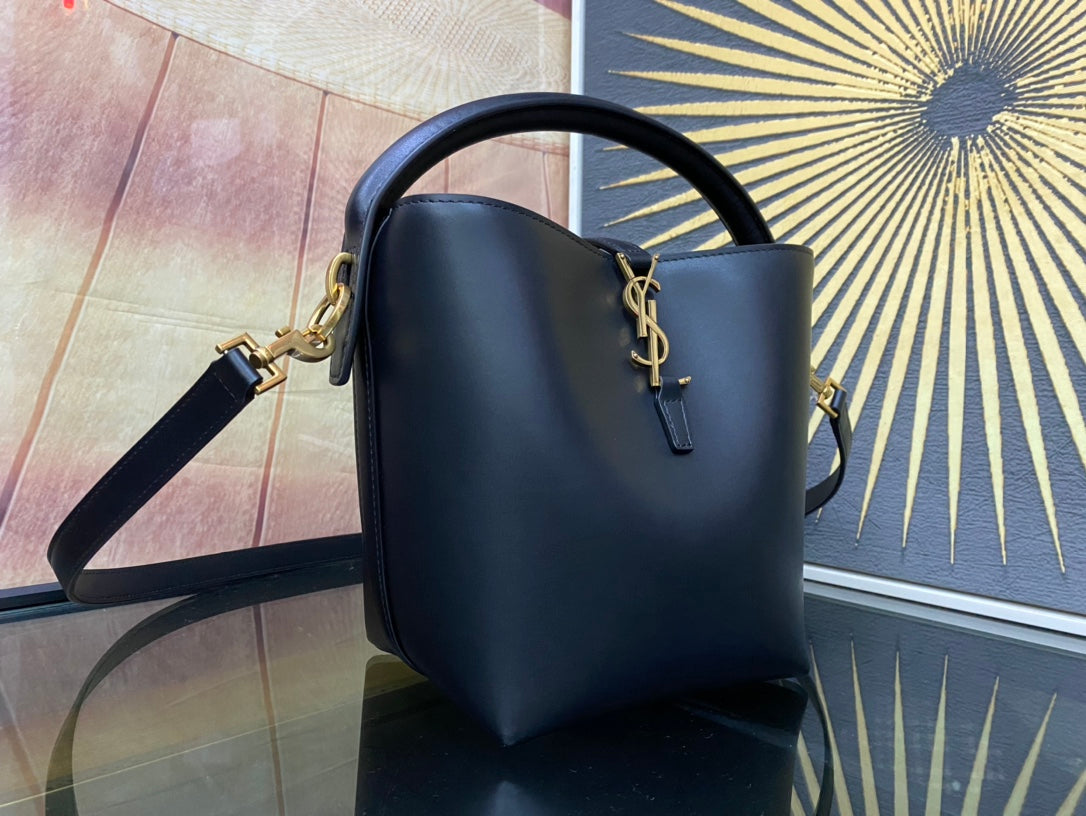 Saint Laurent Le 37 Mini Bucket Bag in Black Leather with Gold Hardware - 20cm