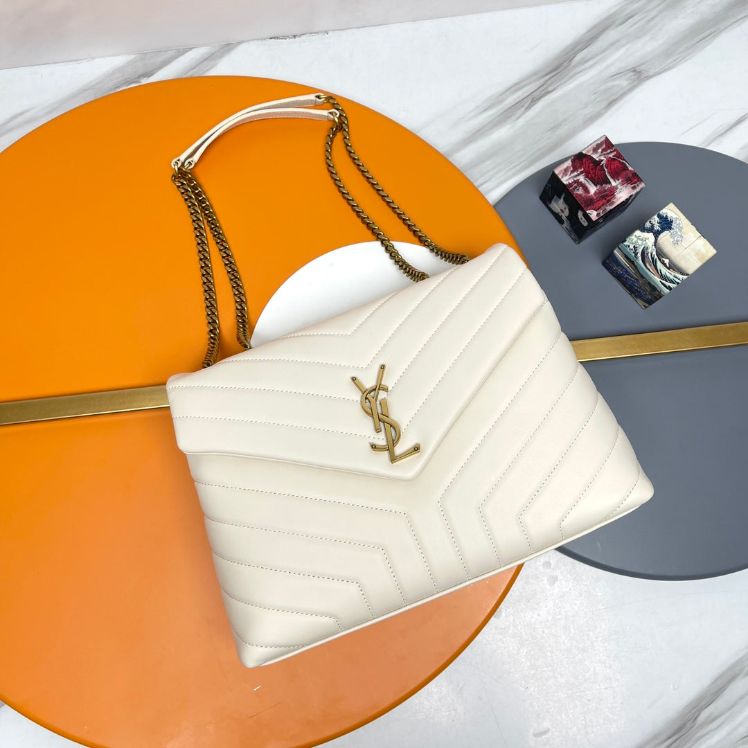 Saint Laurent Loulou Medium Chain Bag in Matelassé Leather - Cream