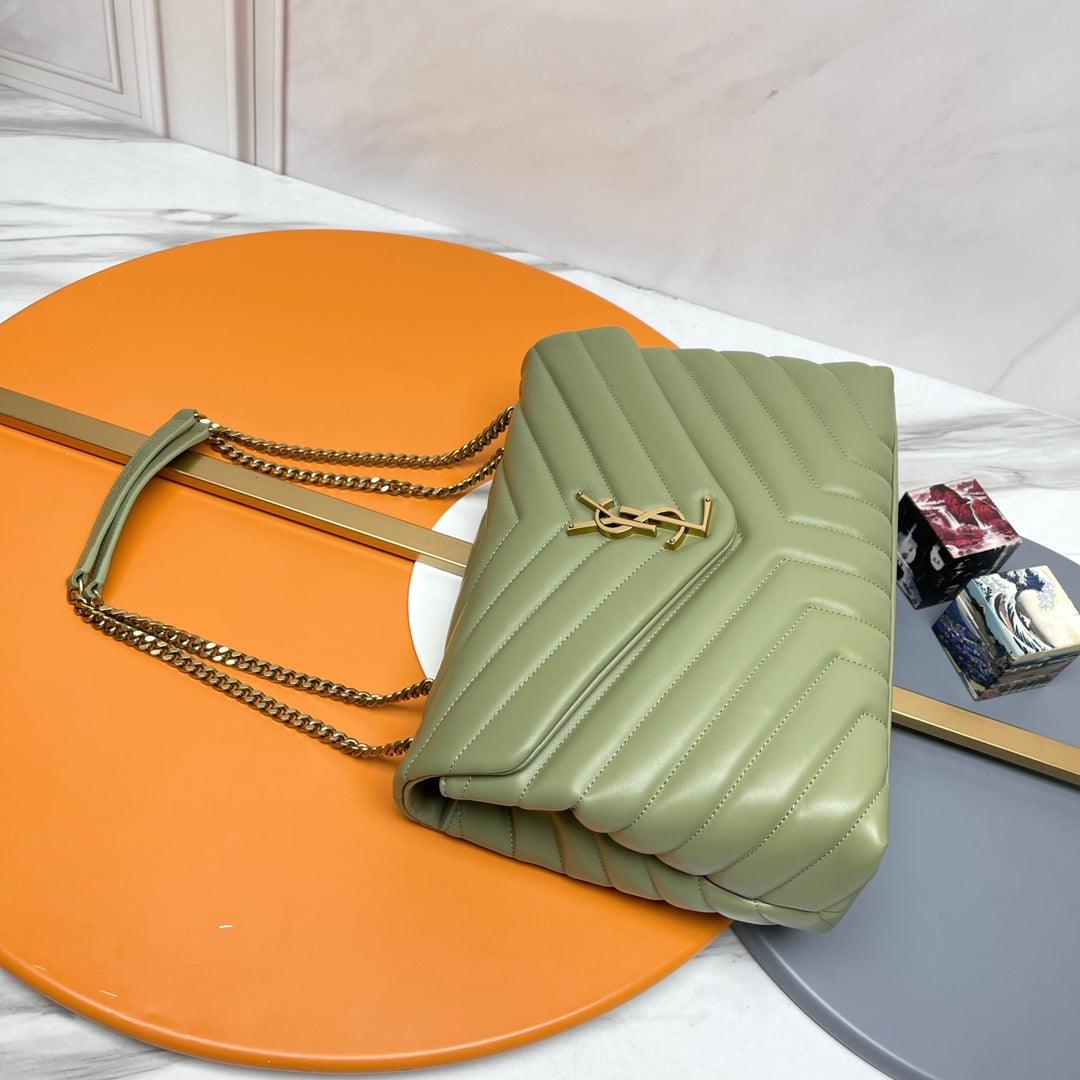 Saint Laurent Loulou Large Bag in Quilted Calfskin Leather - Olive Green