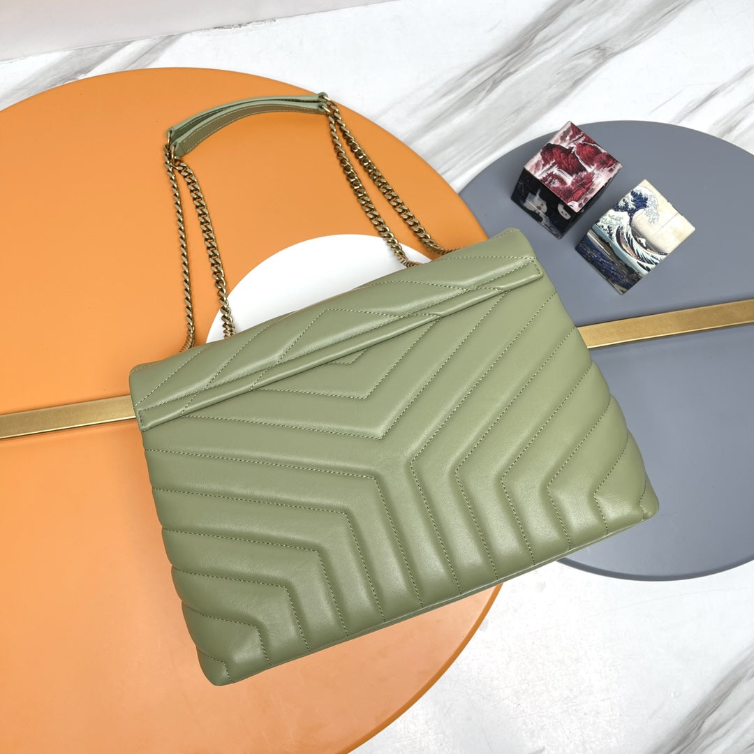 Saint Laurent Loulou Large Bag in Quilted Calfskin Leather - Olive Green