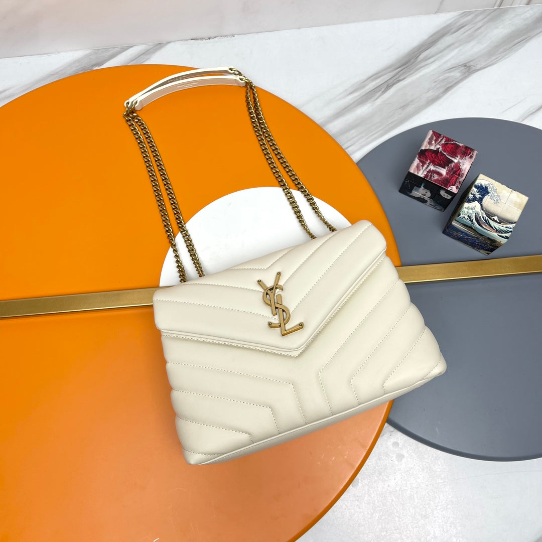 Saint Laurent Loulou Small Quilted Leather Shoulder Bag in Blanc Vintage