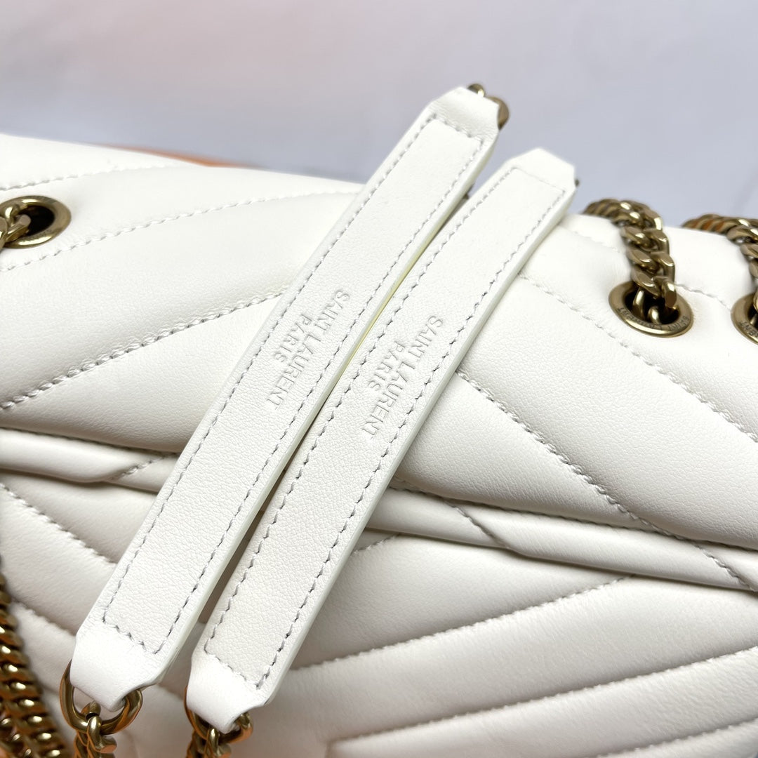 Saint Laurent Loulou Small Quilted Leather Shoulder Bag in Blanc Vintage