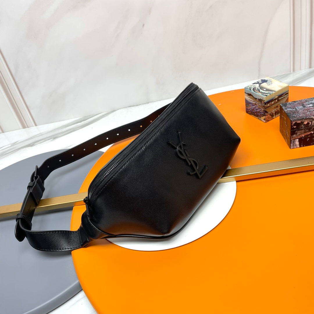 Saint Laurent Men's Black Leather Monogram Belt Bag